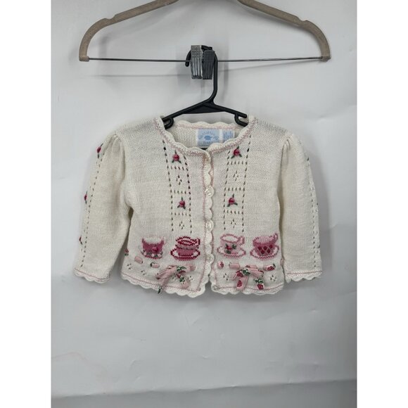 Heartstring Baby VTG Tea Time Sweater 18 Month Ivory Floral Coquette Bow - Picture 1 of 11